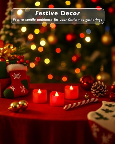 Raycare Red Battery Operated Flameless Tea Lights 12 Pack, 200+ Hour Flickering Candles