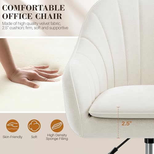 Velvet Vanity Desk Chair with Wheels - Adjustable Swivel Makeup Chair, Beige