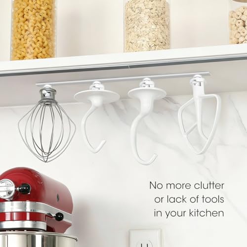 Metal Stand Mixer Attachment Holder - 4-Hook Under-Cabinet Organizer