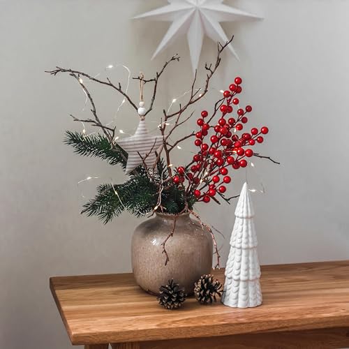 35-Pack 9in Red Berry Christmas Tree Decor Stems – Faux Berries for DIY Christmas Crafts