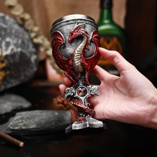 Medieval Dragon Wine Goblet, 7 oz Stainless Steel Gothic Chalice