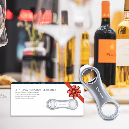 Magnetic Refrigerator Bottle Opener - Heavy Duty Steel, Twist & Pry Off, Pop-Can Opening, Gift for Men