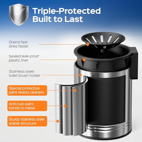 Compact Toilet Bowl Brush and Holder Set, Rustproof Stainless Steel Base, Silver