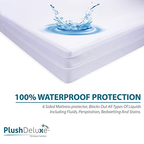 PlushDeluxe Twin XL Waterproof Mattress Encasement - Zippered 6-Sided Cover