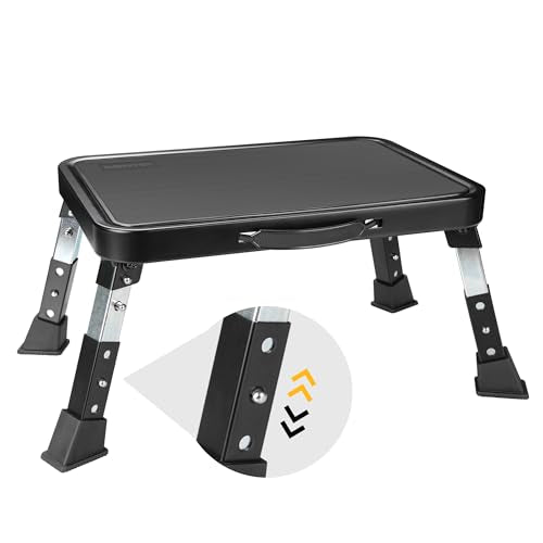 3-Level Adjustable Folding Step Stool, Heavy Duty Metal Foot Stool, 330lbs