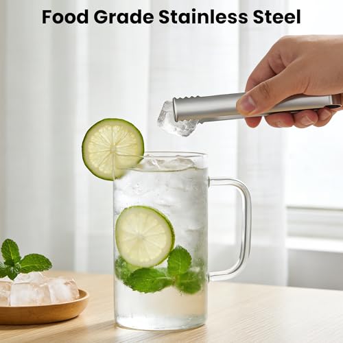 DAILY KISN Stainless Steel Ice Tongs with Teeth - Perfect for Cocktails & Food Serving