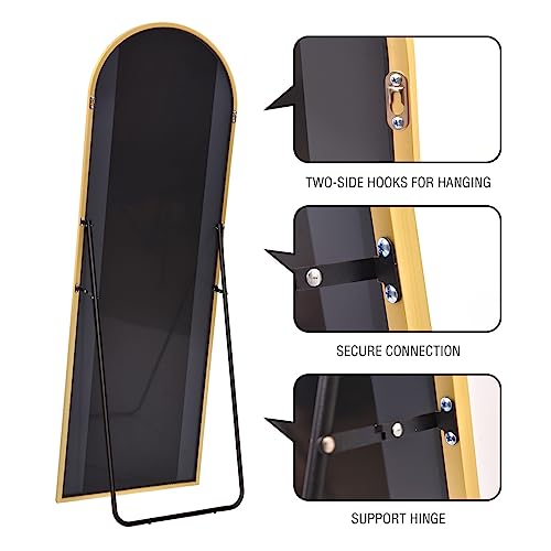 Arched Full Length Floor Mirror with Stand, Gold Aluminum Frame