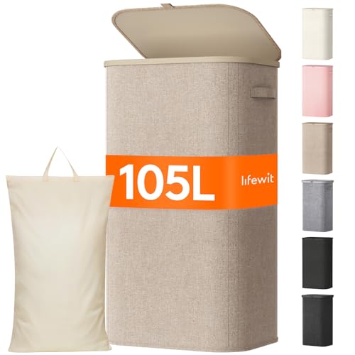 105L Large Laundry Hamper with Lid, Foldable Dirty Clothes Basket