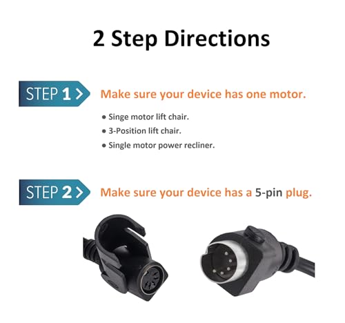 Hommoat Black 2-Button 5-Pin Power Lift Chair & Recliner Remote Replacement
