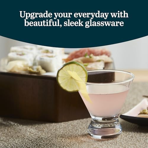 Stemless Martini Glasses Set - 8.25 oz Cocktail Cups, 12-Piece Glassware Set