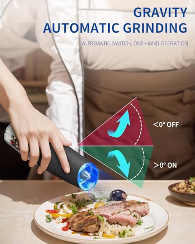 Gravity Electric Salt and Pepper Grinder Set with LED Light, Battery Operated