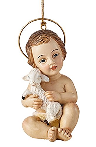 Religious Gifts Resin Baby Jesus Christ with Lamb Christmas Ornament - Pack of 3