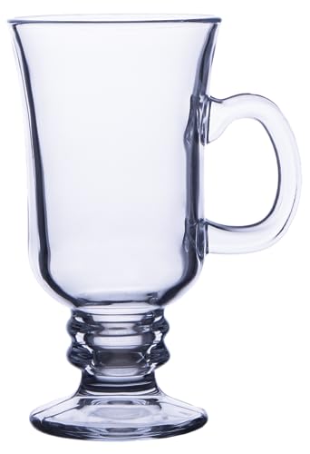 Chefcaptain 8 Oz Irish Coffee Glass Mugs with Handle - Lead-Free Footed Glass Cups, Set of 4