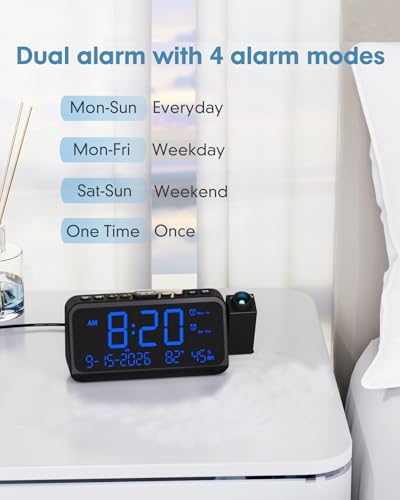 Digital Projection Alarm Clock for Bedroom, 118dB Loud for Heavy Sleepers