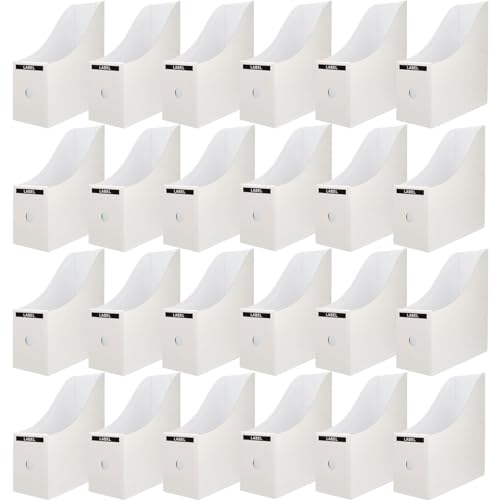 24 Pack White Cardboard Magazine File Holders for Desk and Shelves