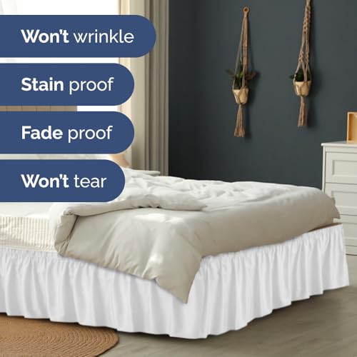 CGK Unlimited Queen Size Wrap Around Bed Skirt - 12 Inch Drop White