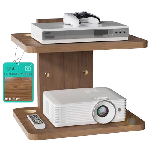 2-Tier Floating TV Wall Shelf for Media Components - Walnut Brown