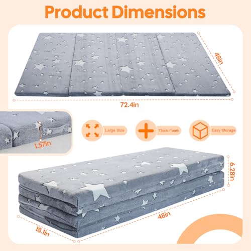 Foldable Kids Floor Mattress, 48x72 Inch Glow-in-the-Dark Play Mat