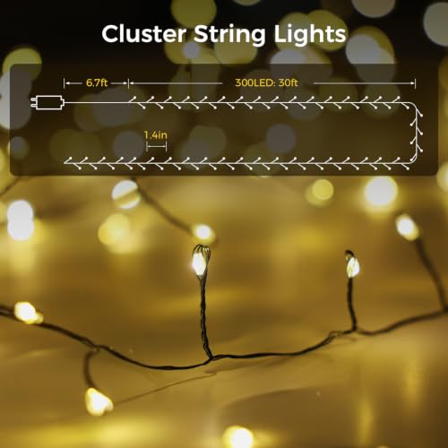 WEGRASY 33ft 300 LED Christmas Fairy String Lights, Plug-in, 8 Modes, Warm White with Green Wire