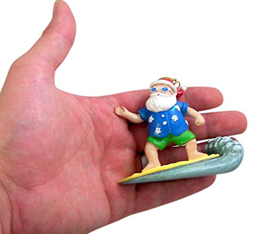 Surfing Santa Christmas Ornament - Cast Resin 3.5in Hanging Decor