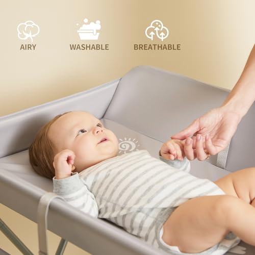 Portable Baby Changing Table with Wheels, 4-Level Height Adjustable Station