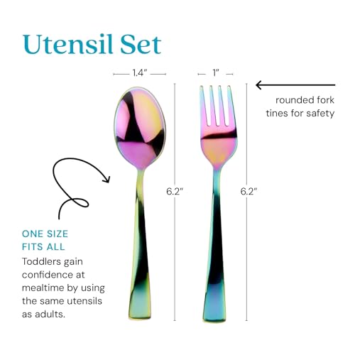 Stainless Steel Kids Utensil Set Rainbow Fork and Spoon