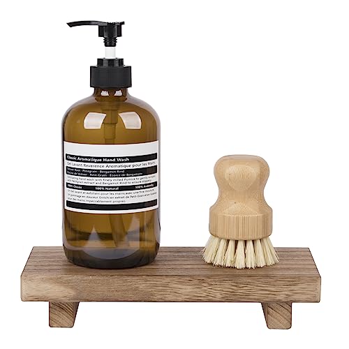 Small Wood Pedestal Tray, 8.7-Inch Farmhouse Bathroom Soap Holder