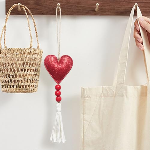 D Variant 6 Pcs Red Glitter Heart Ornaments with Tassels for Christmas Decor