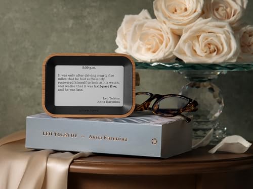 Literary Quote Desk Clock with E-Ink Display, Small Oak Wood Edition