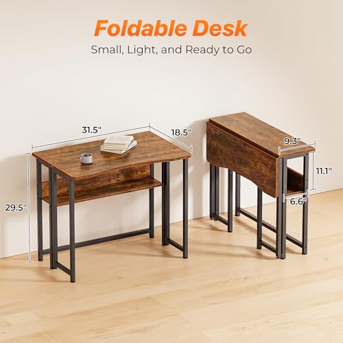 31.5-Inch Folding Computer Desk with Storage Shelf for Small Spaces