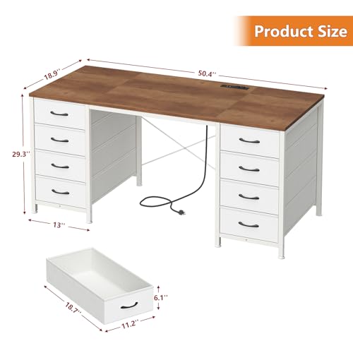 50-Inch Computer Desk with 8 Drawers and Integrated Power Outlets