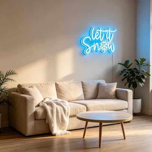 Let It Snow Neon Sign - Snowflake LED Holiday Wall Decor, USB Dimmable
