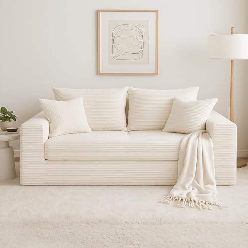 3-in-1 Convertible Corduroy Sofa Bed, Folding Loveseat Futon with Pillows