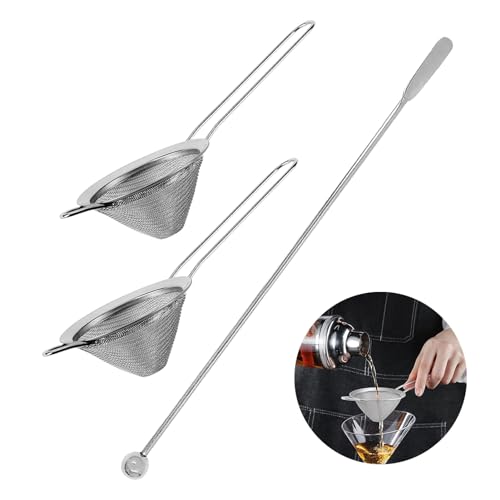Restynic 2-Pack Fine Mesh Cocktail Strainers with Muddler - Barware Set
