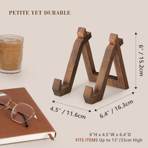 6-Inch Rustic Pine Wood Display Stand for Plates, Photos, and Books