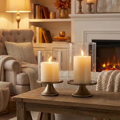 Set of 2 Elegant Hurricane Candle Holders with Glass Dome