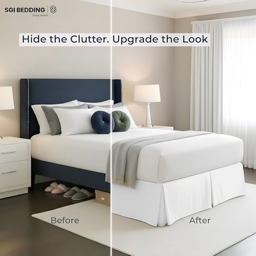 Queen Size Pleated Bed Skirt - 18 Inch Drop Microfiber Dust Ruffle (White)