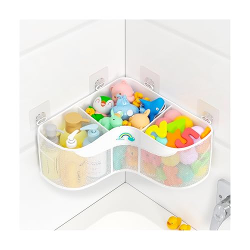 Austion 3-Compartment Corner Bath Toy Organizer - Quick Dry Mesh Storage