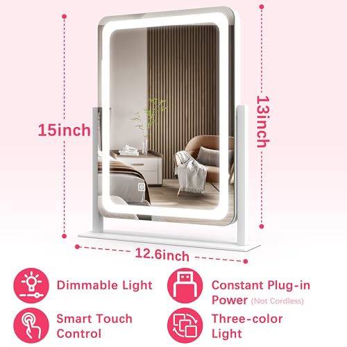 ROLOVE Vanity Mirror with Lights, 12.6"x15" LED Makeup Smart Touch