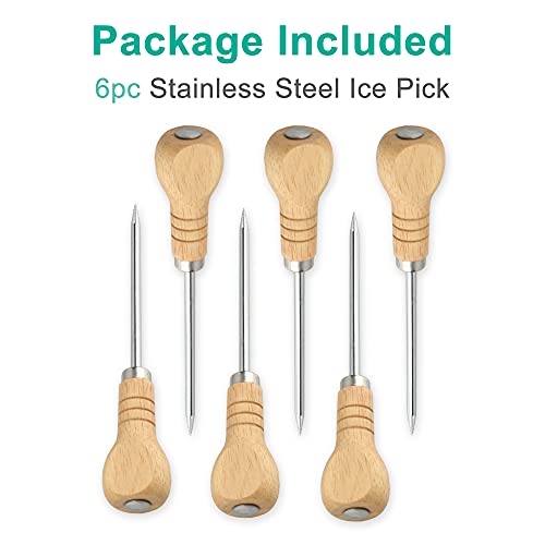 Yzurbu 6-Pack Stainless Steel Ice Picks with Wooden Handles - Kitchen & Bar Ice Breaking Tools