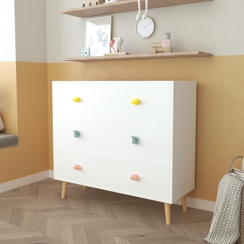 3-Drawer Kids Nightstand, Modern Wooden Bedside Table with Anti-Tip Safety