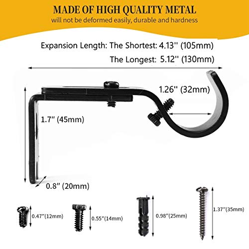 Heavy Duty Adjustable Curtain Rod Brackets - Fits 1 1/8 to 1 1/4 Inch Rods