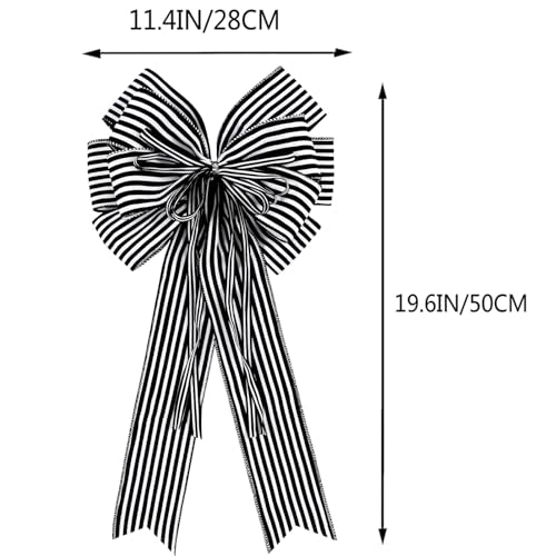 Black and White Striped Decorative Bows for Wreaths & Trees - 2 Pack, 12x20 In