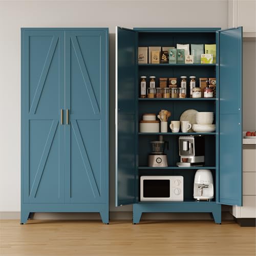 71" Tall Metal Kitchen Pantry Cabinet with Doors & 4 Adjustable Shelves