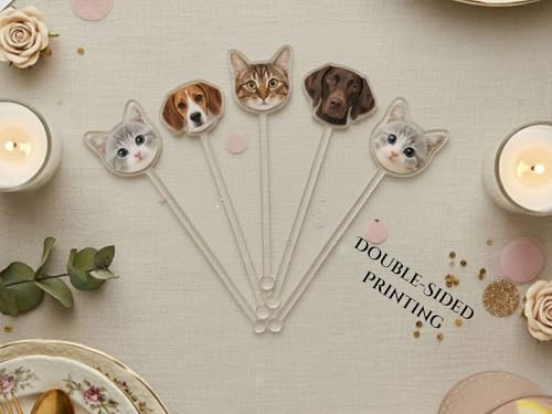 Custom Pet Face Cocktail Stirrers - Double-Sided Dog & Cat Drink Picks