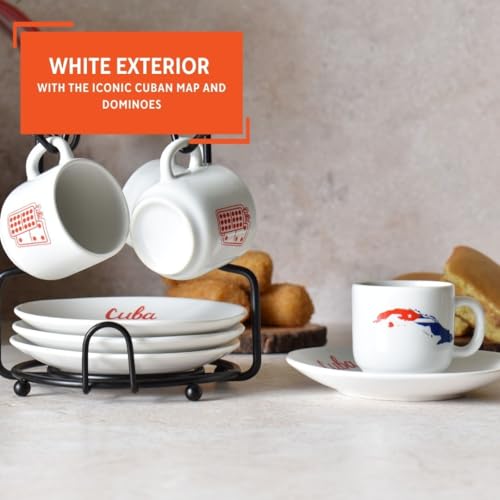 IMUSA Cuban Themed Espresso Coffee Set with Rack, 8 Pieces, 1.5 Oz Cups