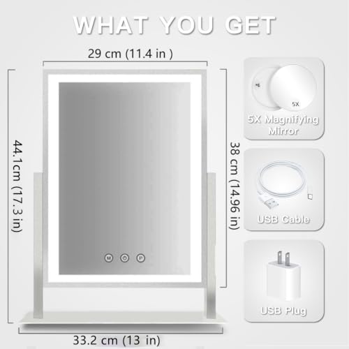 HIEEY Lighted Makeup Mirror, 17.3" x 13" Hollywood Vanity Mirror with