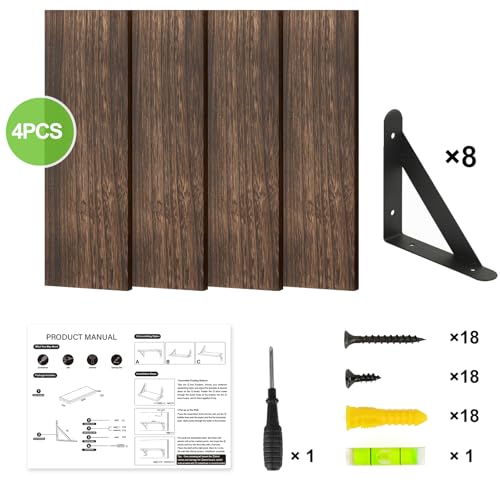 Rustic Wood Floating Wall Shelves - 16.5 Inch, Set of 4 (Brown)