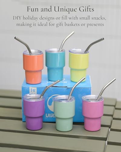 UIRZOTN 24 Pack Mini 3oz Stainless Steel Tumbler Shot Glass with Lid & Straw - Insulated & Customizable
