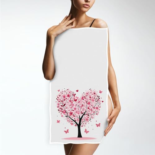 Pink Floral Heart Tree Hand Towel - Soft Absorbent Decorative Bath Towel
